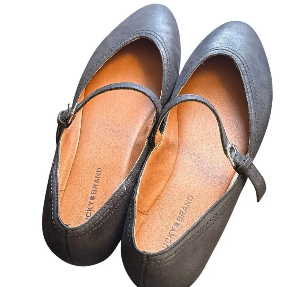 Lucky Brand Women's Black Leather Cyrena Mary Jane Flats Shoes Size 9